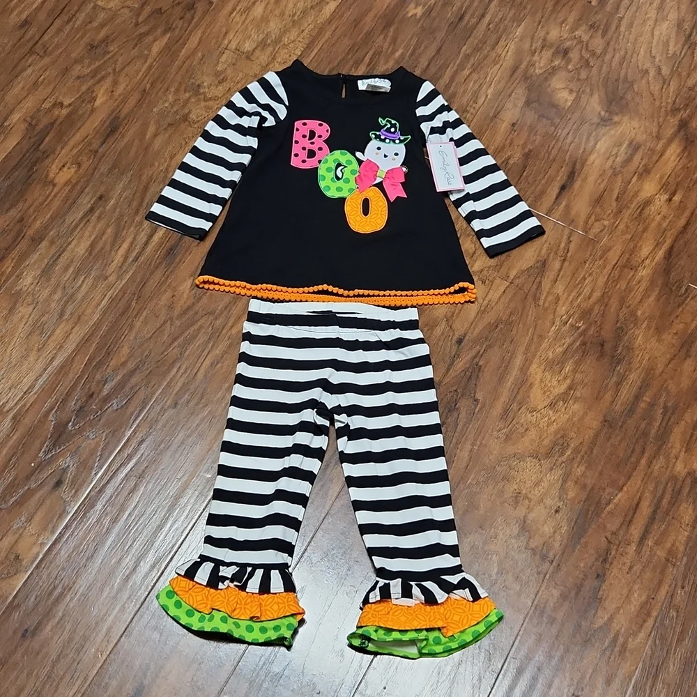 NWT Emily Rose Girls Halloween Boo Ghost Tunic Top Ruffle Pants Set 18M Toddler